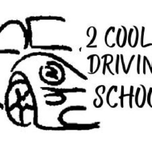 A drawing of a car with the words 2 cool 4 driving school underneath it.
